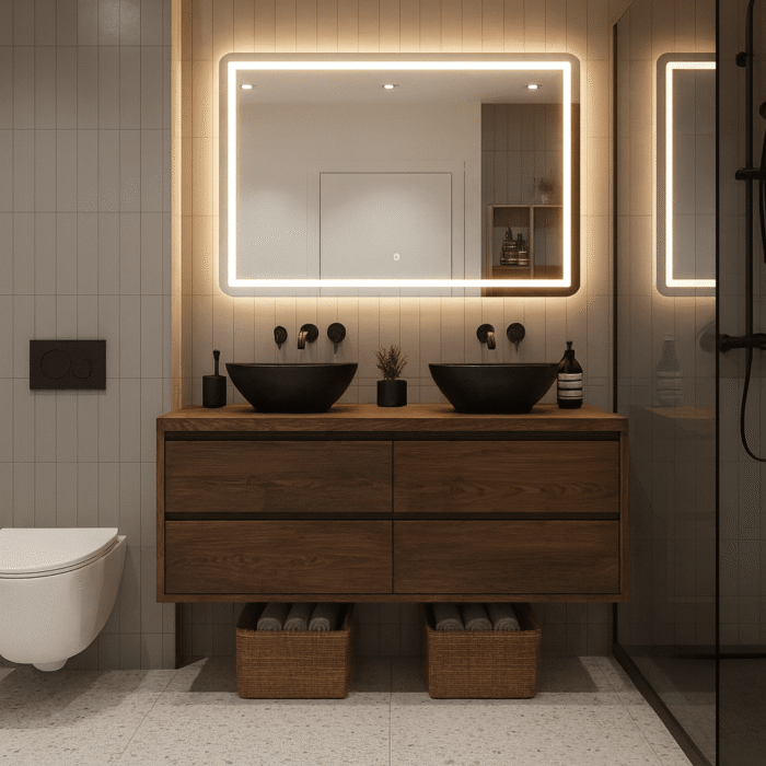 Massief eiken badkamermeubel met boomkant blad | Amsterdam