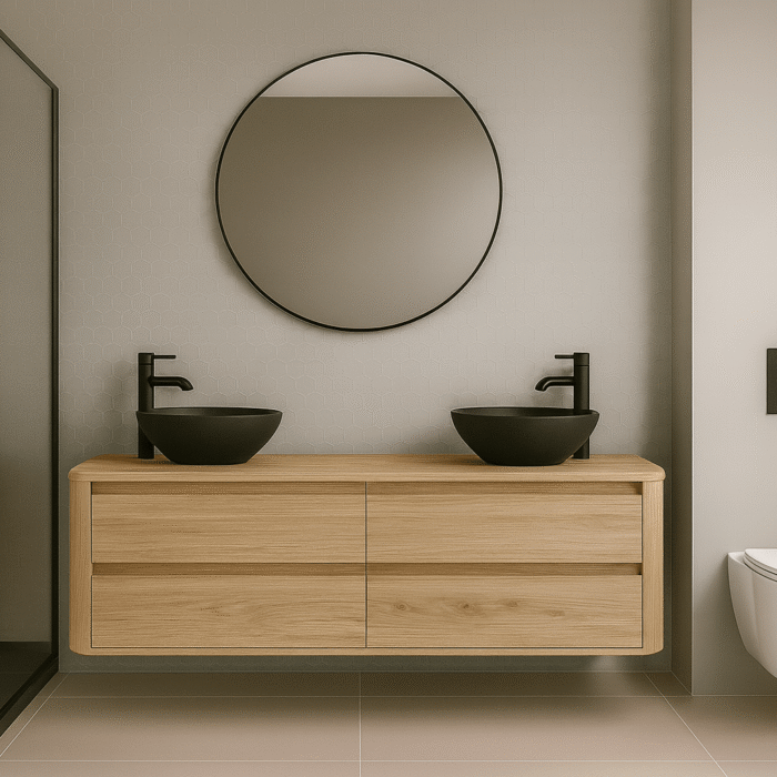 Massief eiken badkamermeubel met ronde hoeken