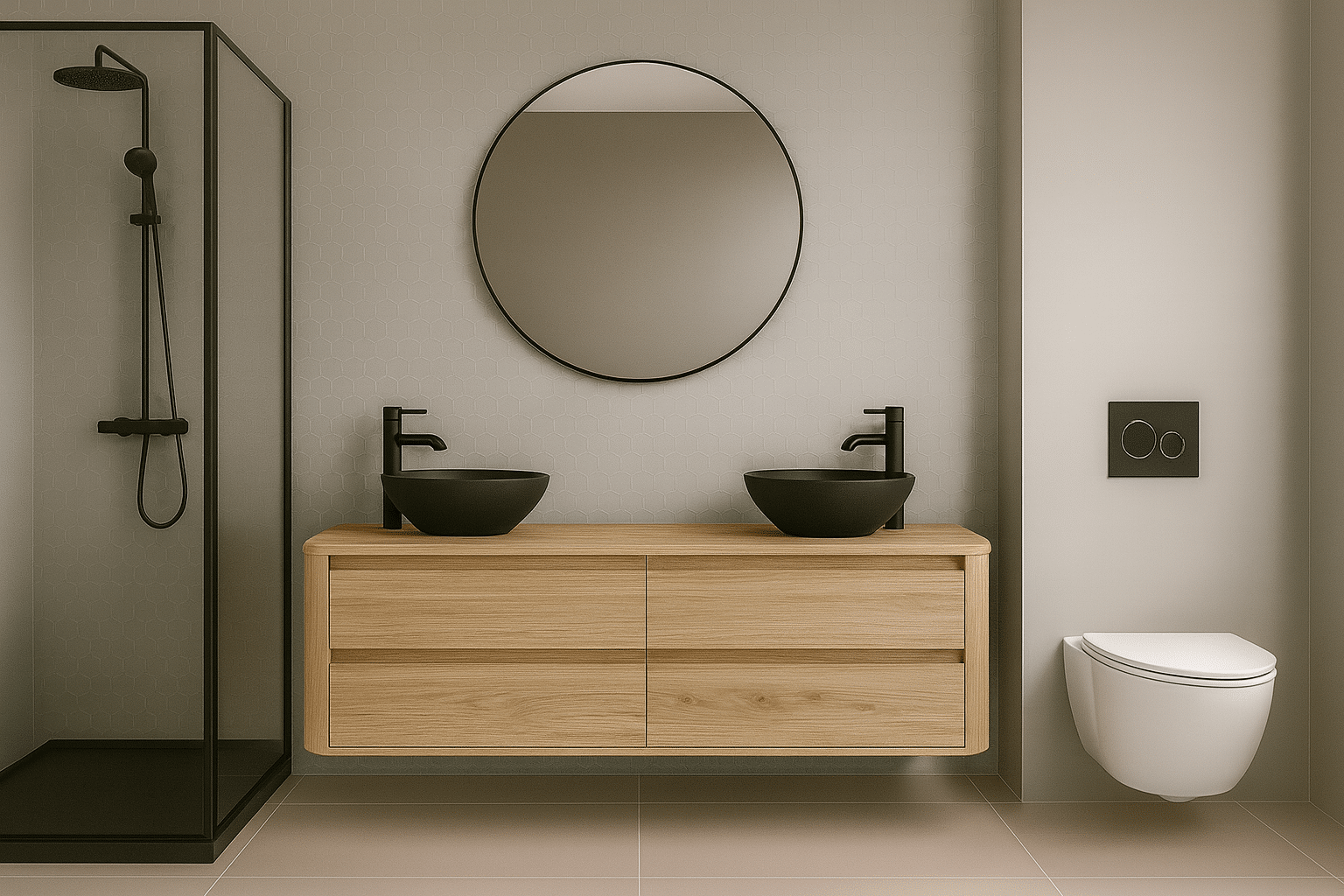 Massief eiken badkamermeubel met ronde hoeken