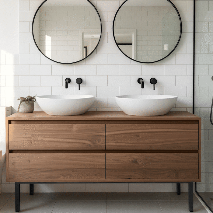 Noten badkamermeubel 4 lades op stalen onderstel | Amsterdam