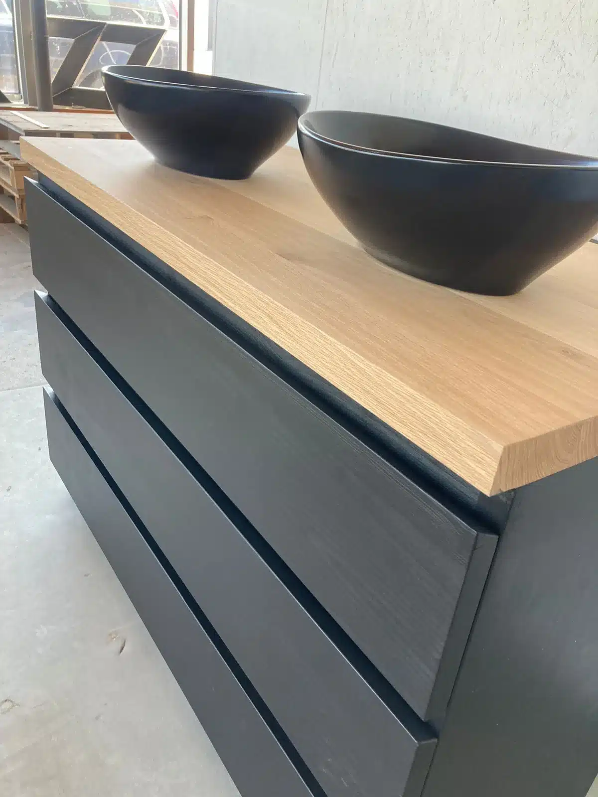 Zwart badkamermeubel eiken topblad met 3 lades | Rotterdam - Afbeelding 4