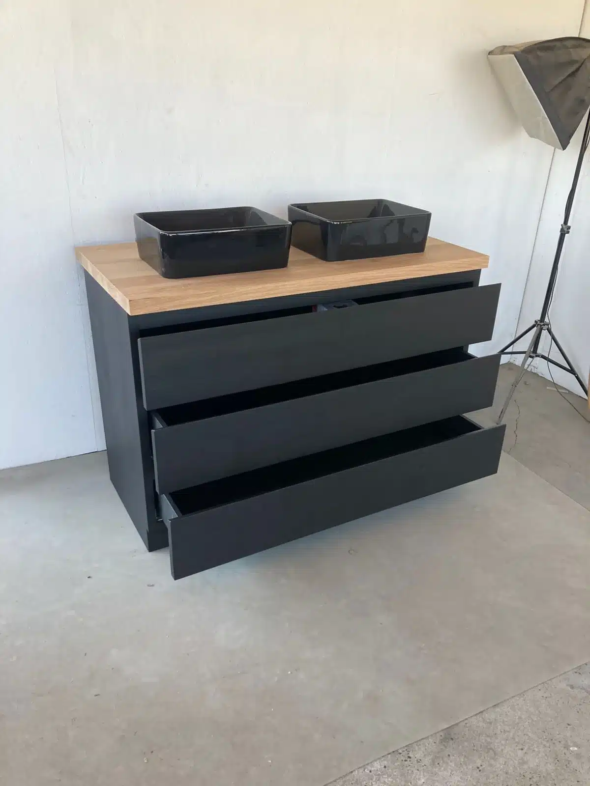 Zwart badkamermeubel eiken topblad met 3 lades | Rotterdam - Afbeelding 6