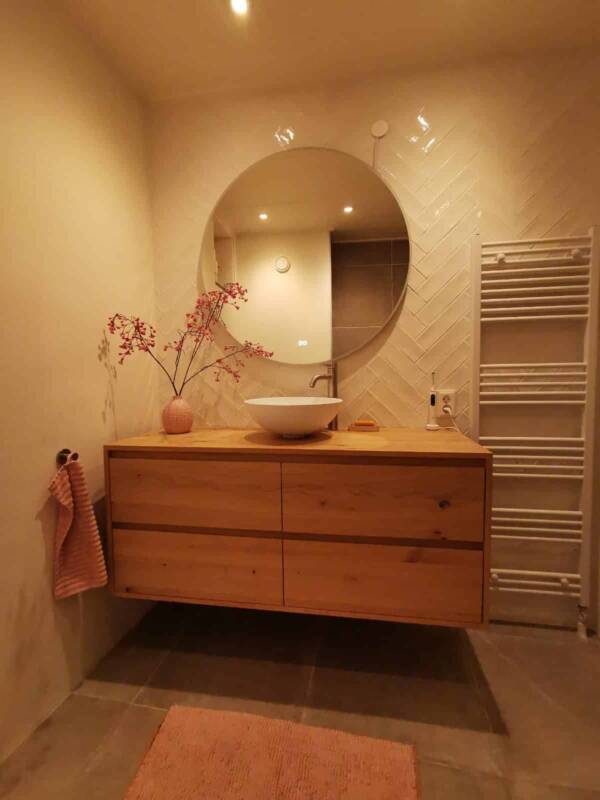 Badkamermeubel massief eiken 4 lades 60 cm hoog | Amsterdam