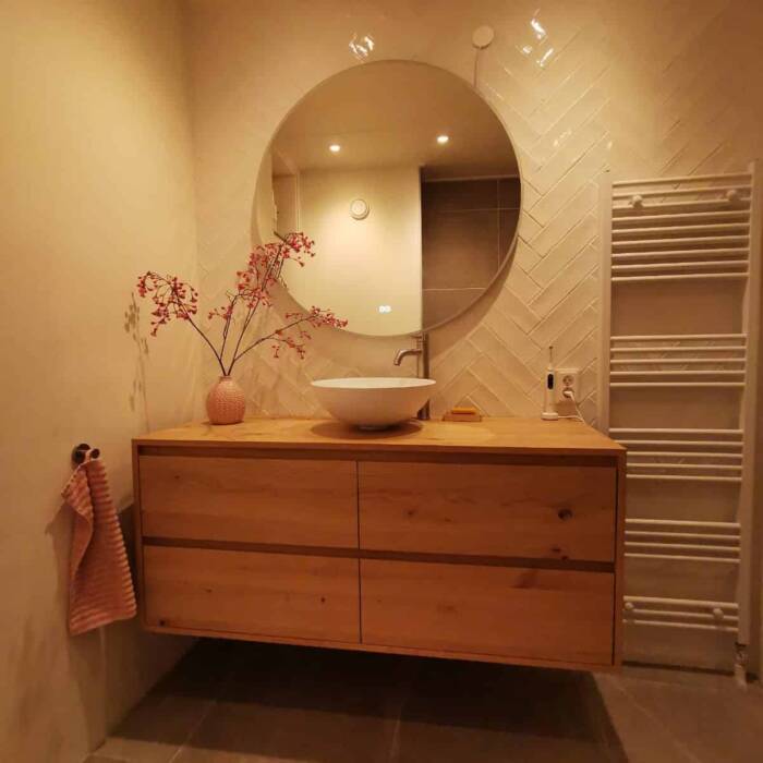 Badkamermeubel massief eiken 4 lades 60 cm hoog | Amsterdam