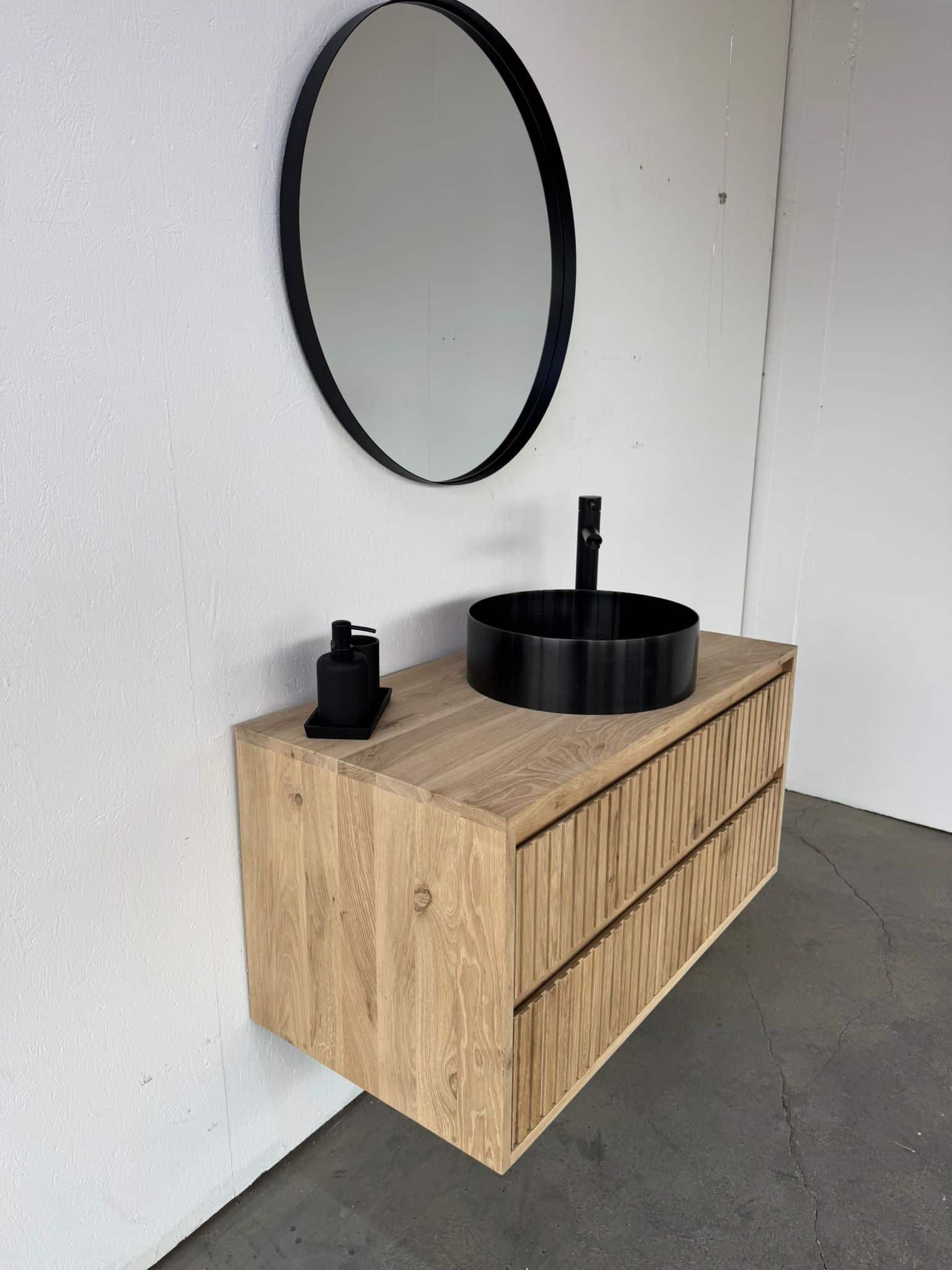 Eiken badmeubel met ribbbelfront 2 lades | Amsterdam - Afbeelding 3