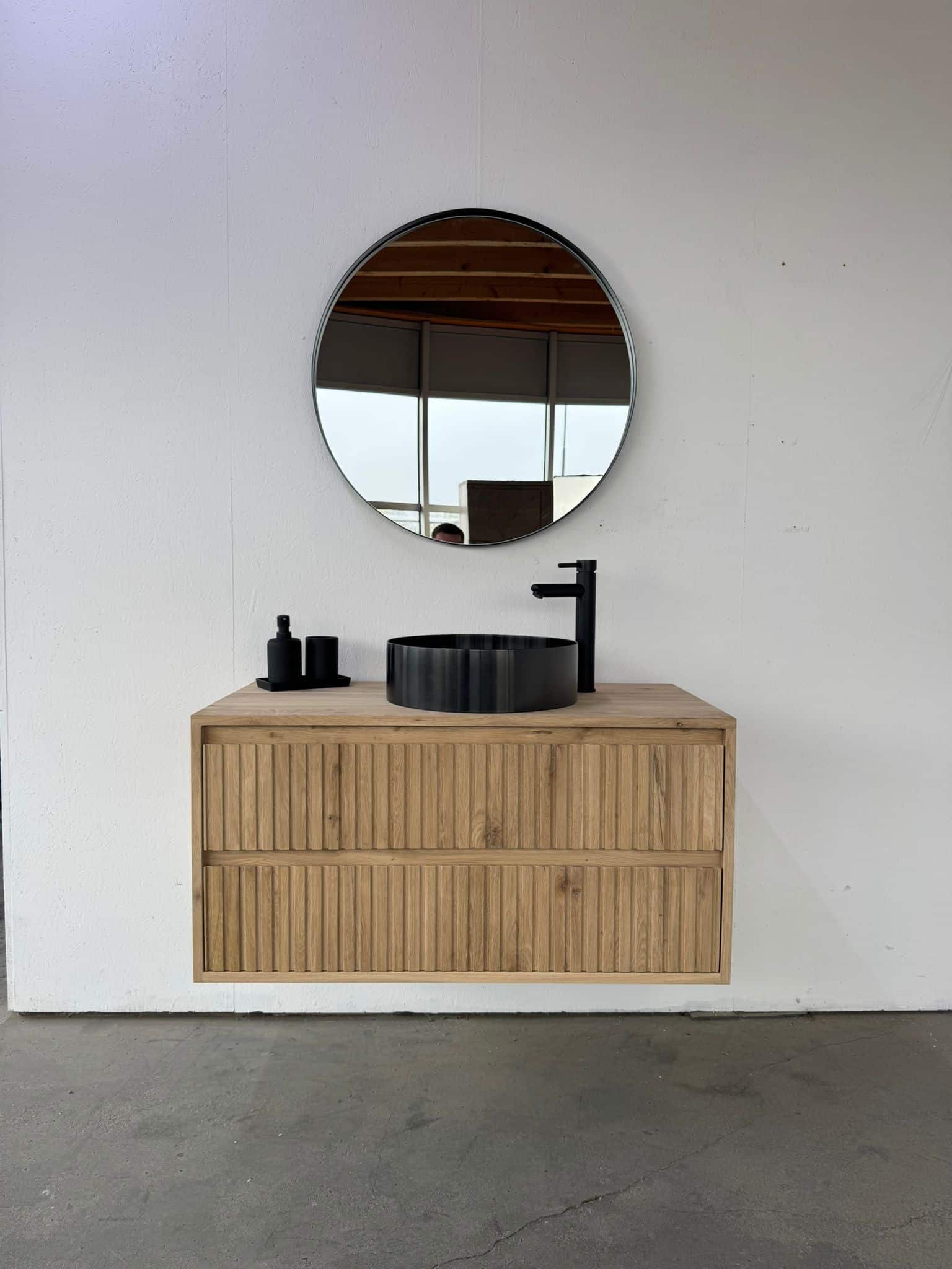 Eiken badmeubel met ribbbelfront 2 lades | Amsterdam - Afbeelding 2