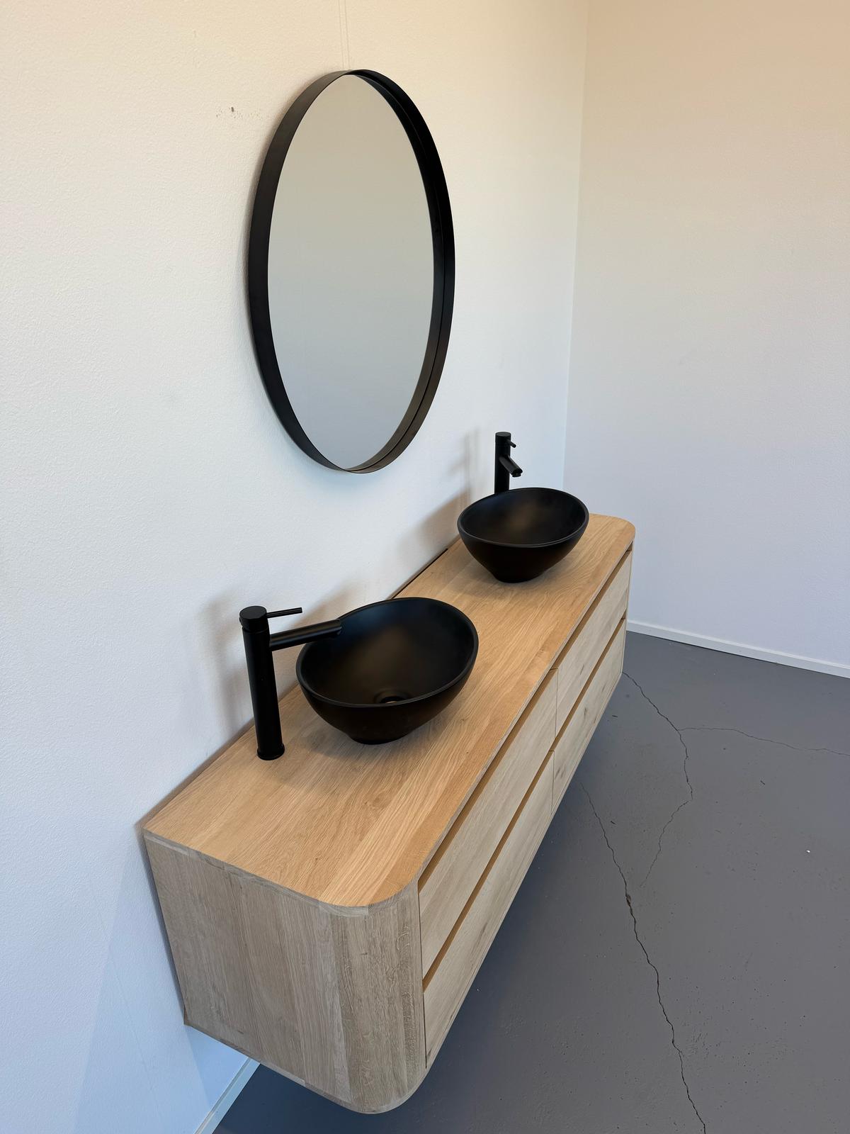 Massief eiken badkamermeubel met ronde hoeken - Afbeelding 4