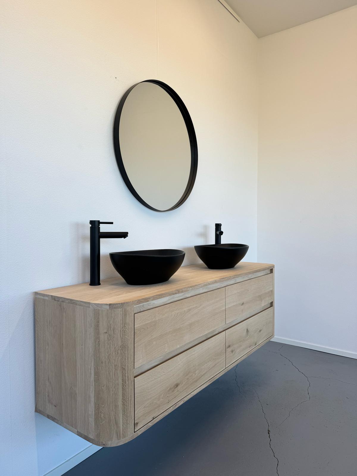 Massief eiken badkamermeubel met ronde hoeken - Afbeelding 3