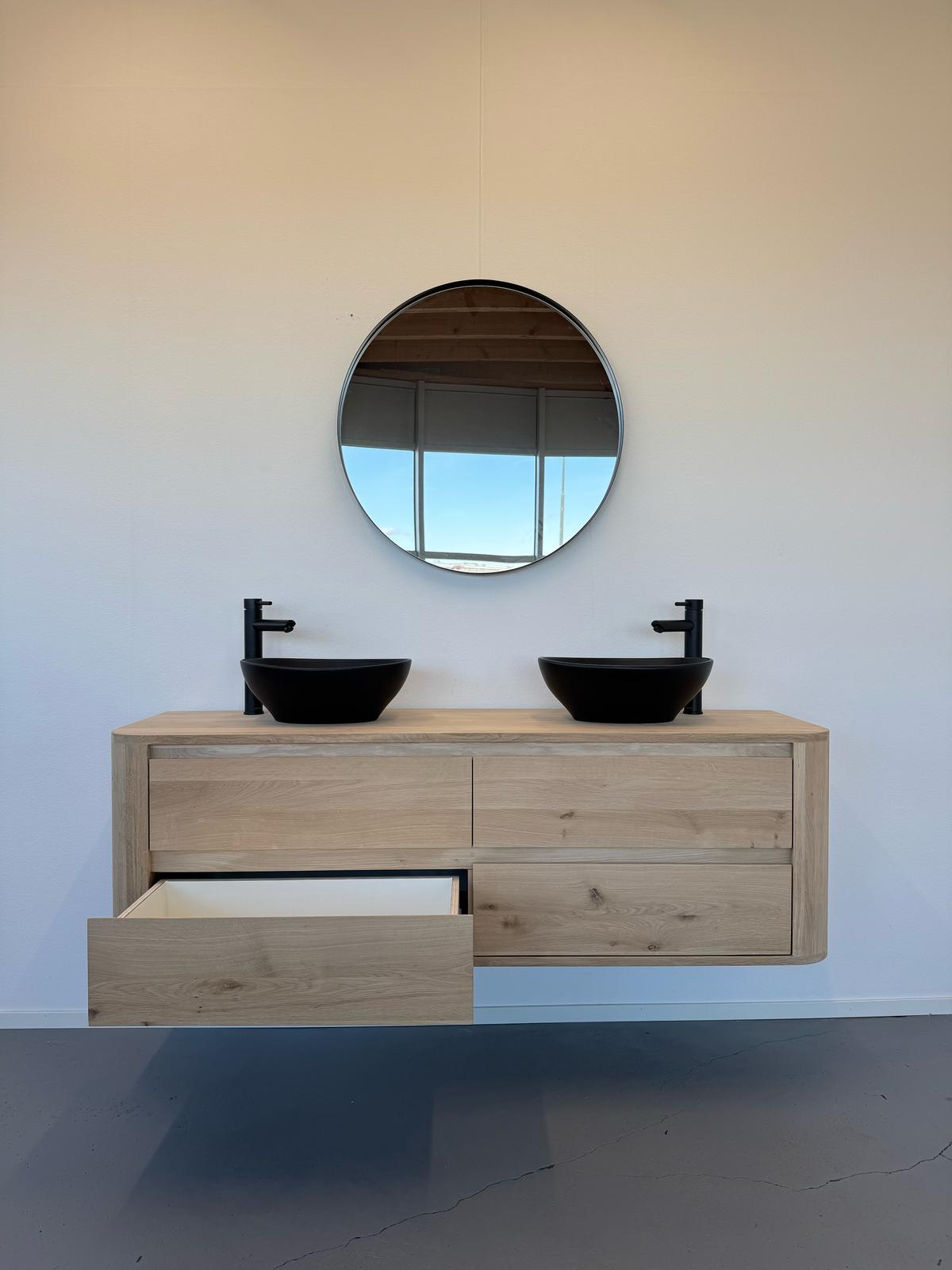 Massief eiken badkamermeubel met ronde hoeken - Afbeelding 6