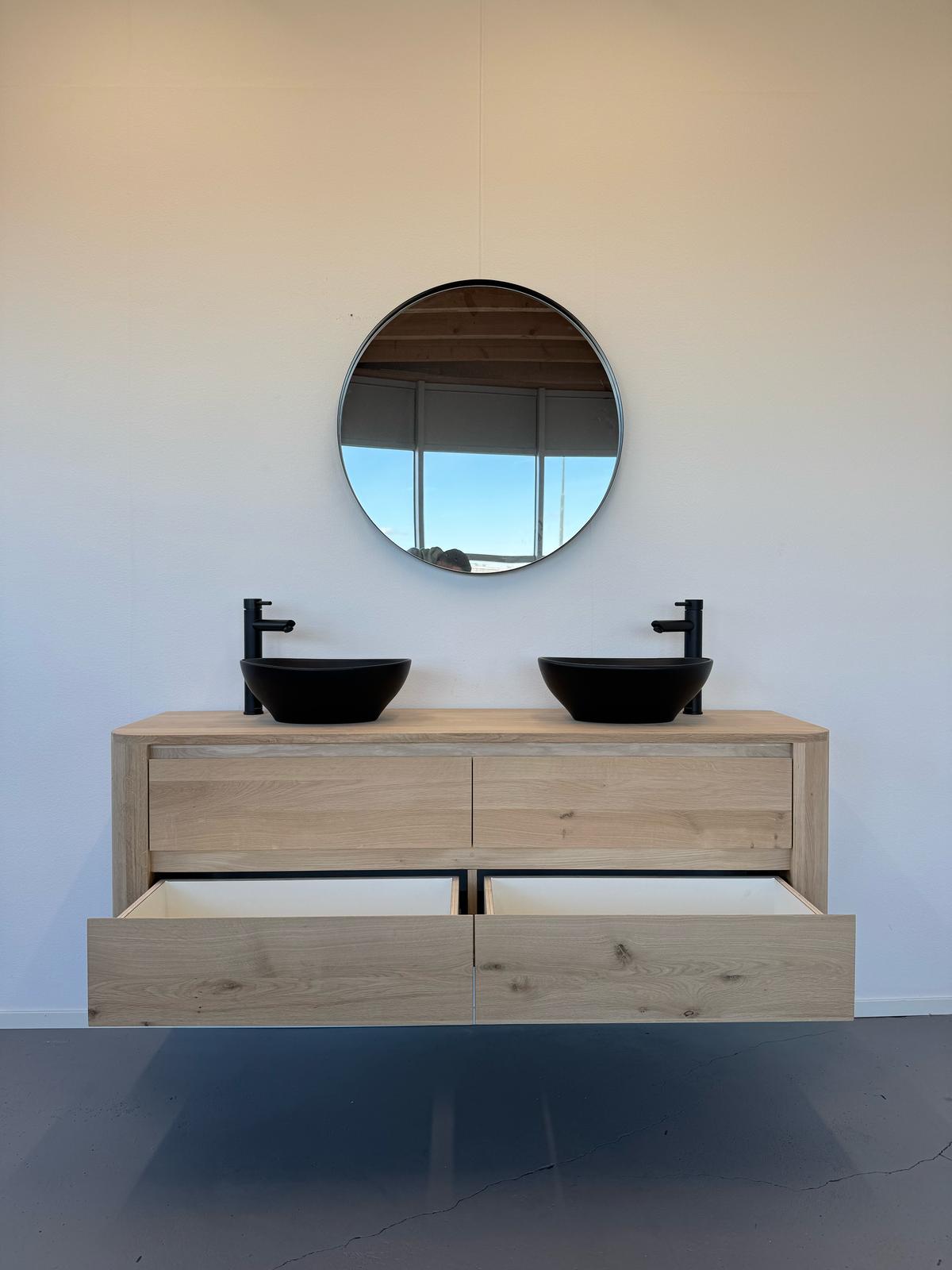 Massief eiken badkamermeubel met ronde hoeken - Afbeelding 5