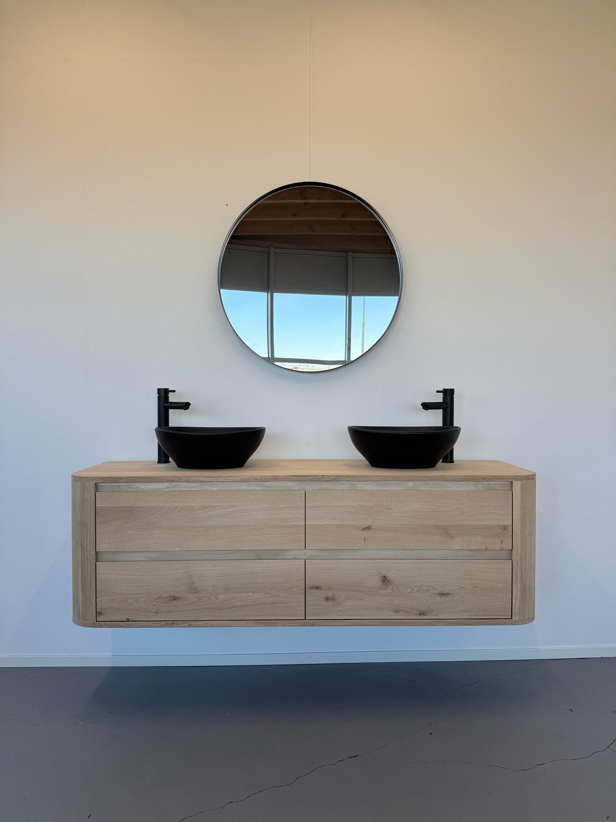 Massief eiken badkamermeubel met ronde hoeken - Afbeelding 2