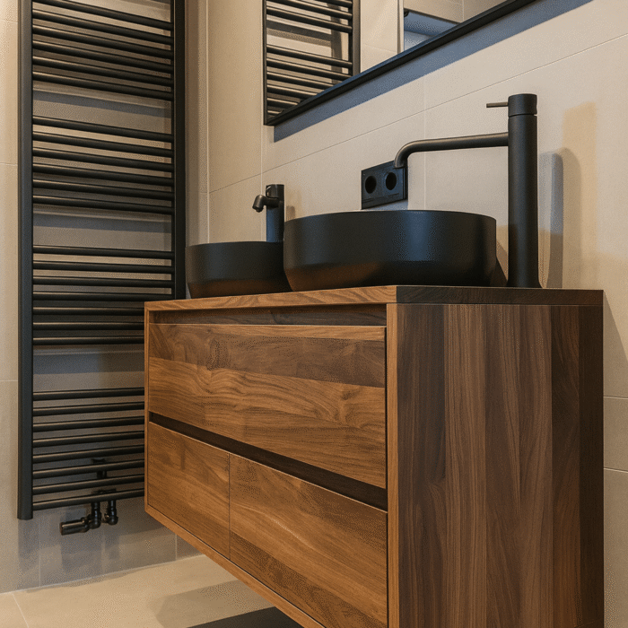 Zwevend badkamermeubel massief noten 4 lades olie | Amsterdam