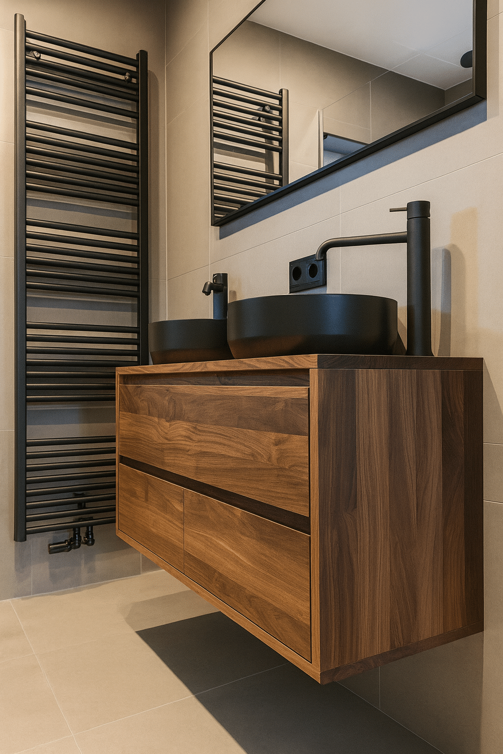 Zwevend badkamermeubel massief noten 4 lades olie | Amsterdam