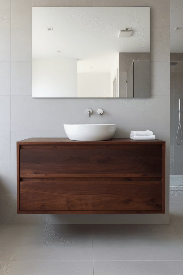 Zwevend badkamermeubel van massief noten met 2 lades | Amsterdam