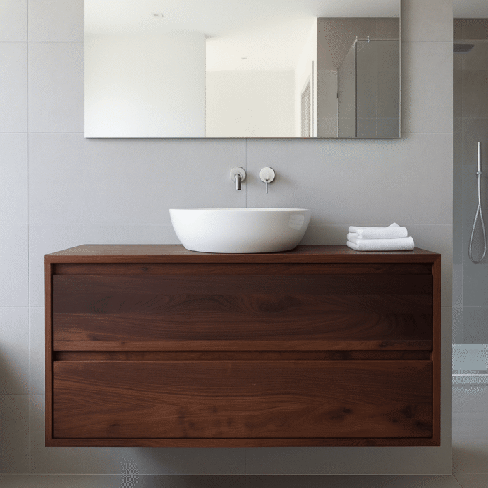 Zwevend badkamermeubel van massief noten met 2 lades | Amsterdam