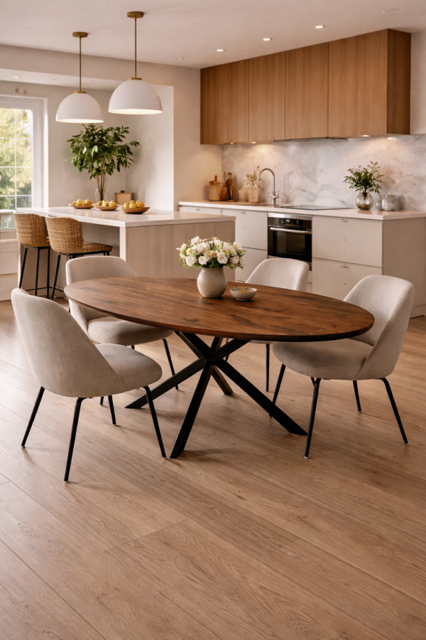 Ovale eettafel massief notenhout op twistpoot | olie