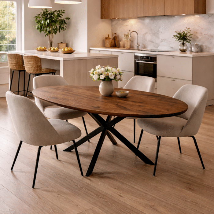 Ovale eettafel massief notenhout op twistpoot | olie